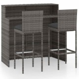 Cumpara ieftin Set mobilier de bar de gradina cu perne, 3 piese, gri