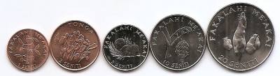 Tonga Set 5 - 1, 2, 5, 10, 20 Senti 1996/05 - UNC !!! foto