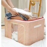 Cutie de Depozitare Pliabila, Flippy, 66 L, din Bumbac si In, 50x40x33 cm, 2 Ferestre, Frontala si Laterala, 2 Usi de Acces cu Fermoar Bidirectional,