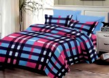 Cumpara ieftin Lenjerie de pat matrimonial cu husa elastic pat si fata perna dreptunghiulara, Contrast, bumbac mercerizat, multicolor