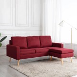 VidaXL Canapea cu 3 locuri și taburet, roșu vin, material textil