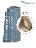 Vopsea de par profesionala PRO.COLOR 100 ml - Pro.Co - 9/1 BLOND SUPER DESCHIS CENUSIU