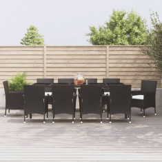 vidaXL Set mobilier de exterior cu perne, 11 piese, negru, poliratan