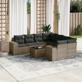 vidaXL Set canapele de grădină, 9 piese, cu perne, gri, poliratan