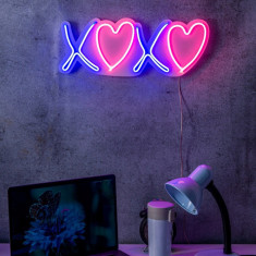 Decoratiune luminoasa LED, Tic Tac Toe XoXo, Benzi flexibile de neon, DC 12 V, Roz / Albastru