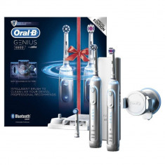 Set 2 periute de dinti electrice Oral-B Genius 8900, 6 programe, 3 capete, Conectivitate Bluetooth, Trusa de calatorie cu suport pentru smartphone, Ar foto