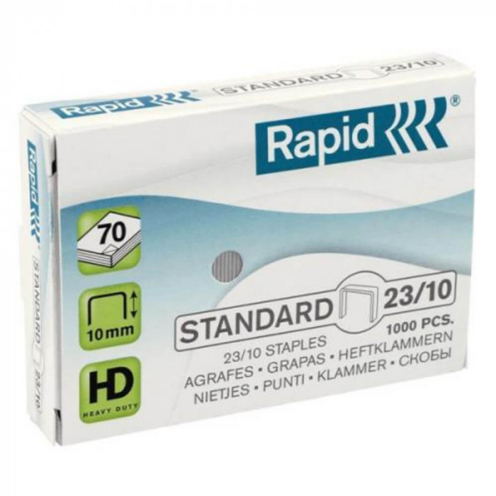 Capse 23/10 Rapid Standard, 1000 Buc/Set, Capacitate 70 Coli, Capse Rezitente, Capse Otel, Capse din Otel, Set de Capse, Set Capse Rapid, Capse Rapid