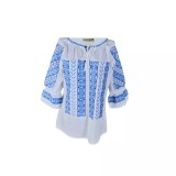 Cumpara ieftin Bluza Tip Ie Traditionala Alba cu Motiv Geometric Albastru de Dama - IMS158