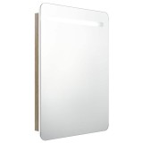 Cumpara ieftin Dulap de baie cu oglinda si LED, alb si stejar, 60x11x80 cm