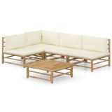 Cumpara ieftin Set mobilier de gradina cu perne alb crem, 2 piese, bambus