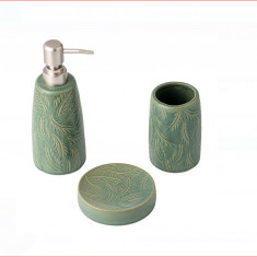 Set Dozator Sapun Baie Ceramic - 3 piese Verde Menta