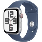 Apple Watch SE (2024), GPS, Cellular, Carcasa Silver Aluminium 44mm, Denim Sport Band - M/L
