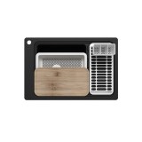 Chiuveta compozit cuart GoodHome Romesco neagra 77.3x51.6cm, 1 cuva + accesorii incluse: tocator, suport uscare, scurgere reversibila