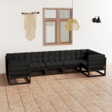 VidaXL Set mobilier grădină cu perne, 7 piese, negru, lemn masiv pin