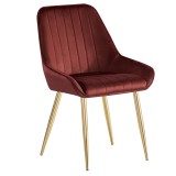Cumpara ieftin Scaun dining catifea bordo metal auriu Perlia 56x62x89 cm