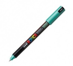 Marker UNI PC-1MR Posca 0,7 mm varf fin metalic verde metalizat foto