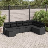 vidaXL Set de canapele pentru grădină cu pernă 8 pcs Negru Rattan poli
