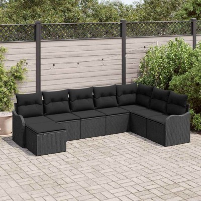 vidaXL Set de canapele pentru grădină cu pernă 8 pcs Negru Rattan poli 3345823 foto