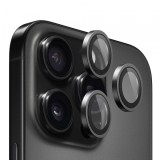Folie de protectie Camera Spate Blueo Metal Frame pentru Apple iPhone 16 Pro Max / 16 Pro, Sticla Securizata, Set 3 bucati, Neagra