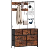 HOMCOM Mobilier de intrare 4 &icirc;n 1, portmanteau, vestiar cu 7 sertare din material textil și 14 cuiere, 100 x 30 x 183 cm, brun rustic | Aosom Romania
