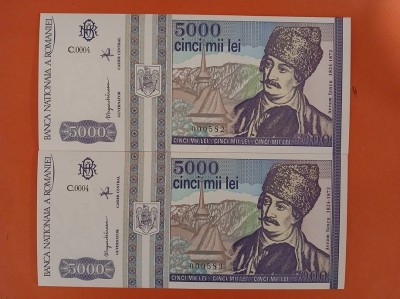 2xBancnota 5000 lei 1993 - UNC ++++ serie mica consecutive foto