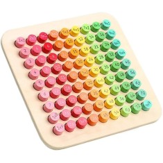 Joc educativ cu tabla inmultirii din lemn, 81 piese colorate, joc interactiv pentru invatarea matematica, dezvoltarea gandirii si coordonarii