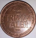 CY Jeton Germania Bremen "Ein TRIMM Taler 1984 / Asociatia Sportiva Germana si Companiile Locale de Sanatate" circulat dar frumos / cupru D: 4 cm 25 g