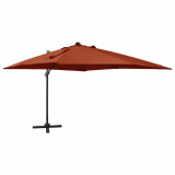 Umbrelă suspendată cu st&acirc;lp și LED-uri, cărămiziu, 300 cm, vidaXL