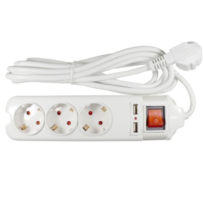 Prelungitor Lohuis 3 prize + 2 x USB, 3 m, 3500W, 3 x 1.5 mmp, contact de protectie, intrerupator, indicator luminos foto