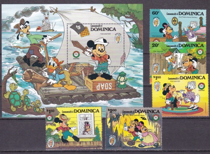 Dominica 1985 Disney Twain MI 933-937 + bl.103 MNH