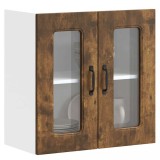 Dulap bucatarie Gossi, usa sticla, stejar afumat 60x31x60cm, depozitare, montaj perete, rafturi 57x29.5cm, Kalmar