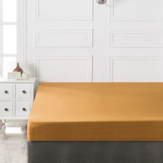Cearceaf de pat cu elastic, 90x190 cm, 100% bumbac ranforce, Patik, Mustard, galben mustar
