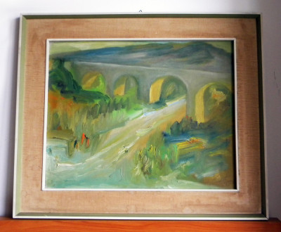 Viaduct - pictura originala ulei pe panza cu passepartout, inramata 64x54cm foto