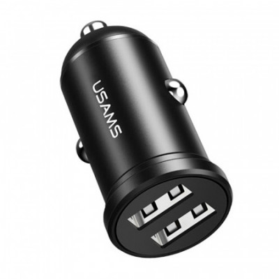 USAMS - C20 2.4A Dual USB Mini Car Charger - Black foto