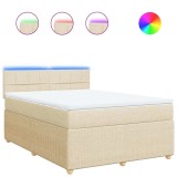Cumpara ieftin Pat box spring cu saltea, crem, 140x200 cm, textil