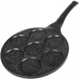Tigaie pentru clatite, 7 forme cu fete amuzante, aluminiu otel inoxidabil, diametru forma 6.5 cm, dimensiune tigaie 26 cm, negru