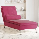 Sezlong Masaj Gossi, Catifea Rosu Vin, Suport Sprijin, Vibratii, 136.5x56x75 cm