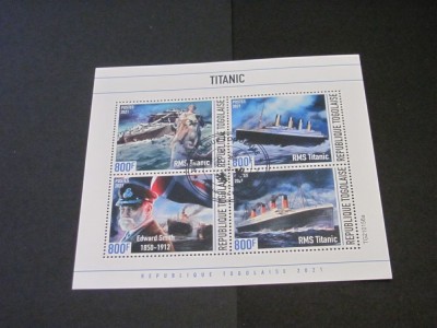 Coliță Filatelică Ciad 2021 - &amp;quot;Titanic&amp;quot;, Edward Smith &amp;amp; RMS Titanic, 4 Timbre Obliterate foto