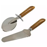 Set 2 piese pentru taiere si servire pizza, otel- lemn, Kassel