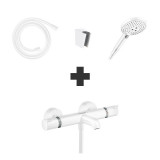 Cumpara ieftin Set baterie cada - dus, Hansgrohe, Ecostat Comfort, cu para, suport pentru para si furtun, alb mat