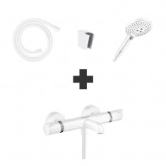 Set baterie cada - dus, Hansgrohe, Ecostat Comfort, cu para, suport pentru para si furtun, alb mat