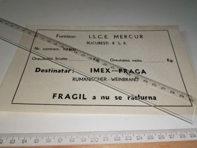 ETICHETA VECHE PT EXPORT RSR -ISCE MERCUR BUCURESTI foto