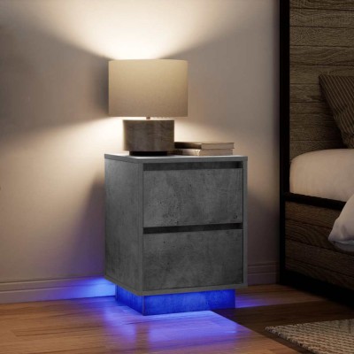 vidaXL Noptiere cu lumini LED 2 buc Beton Gri 38x34x50 cm foto