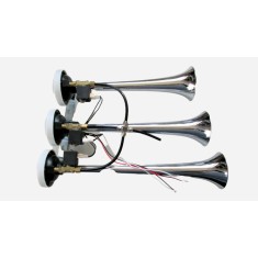 Claxon muzical cu 3 goarne nichelate, pentru camioane cu 6 melodii