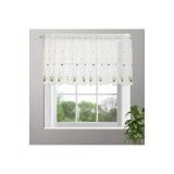 Cortină de bucătărie Bistro 65 cm x 180 cm cu broderie de trifoi semitransparentă &ndash; alb
