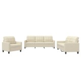 Set de canapele cu perne, 3 piese, crem, piele ecologica