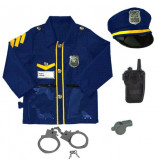 Costum politist cu jacheta, palarie, catuse, fluiere si statie din plastic, 3-6 ani, Oem