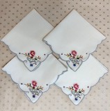 Set 4 Servete de masa Vintage din bumbac cu broderie florala manuala