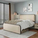 Pat Vida 160x200 cm Tapitat Stofa Bej Somiera Metalica Inclusa Model M20