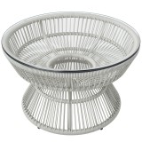 Outsunny Masă de cafea de grădină rotundă, masă auxiliară din rattan și blat de sticlă temperată &Oslash; 60 x 37H cm | Aosom Romania